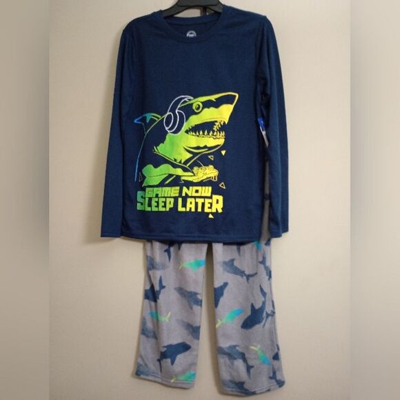 2 Wonder Nation Pajama Sets Long Sleeve Shirts Fleece Pants Size Large 10/12 - Picture 2 of 13